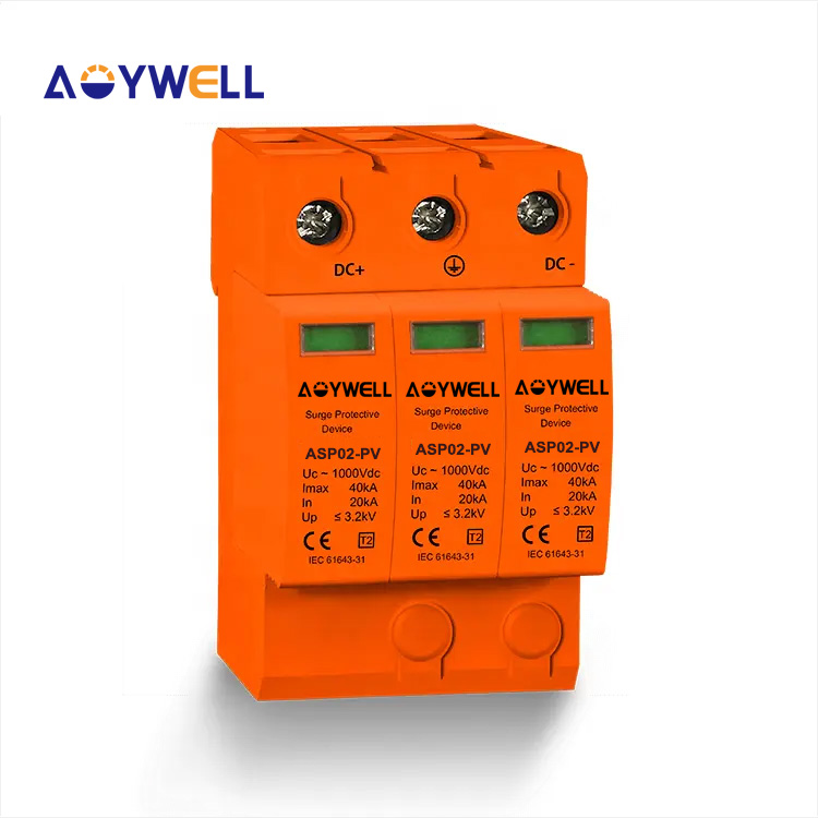 Fotovoltaïsche SPD 40KA Ailao Overspanningsbeveiliging – 2P DC 1000V 40KA, Voor Zonnepanelen, Bliksembeveiliging, Montage Op 35 Mm DIN-rail Overspanningsbeveiliging DC